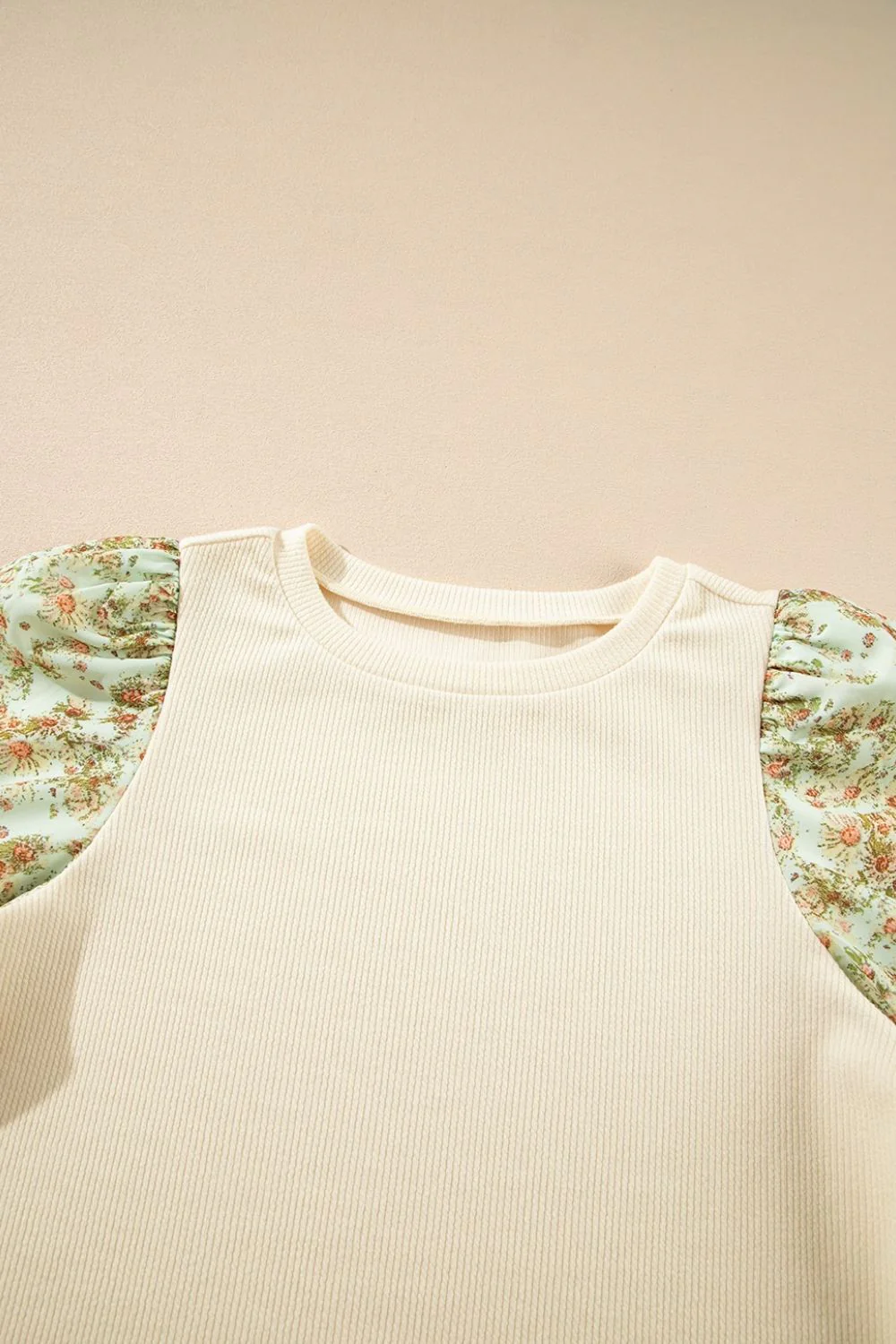 Floral Puff Sleeve Ribbed Blouse - Image 7
