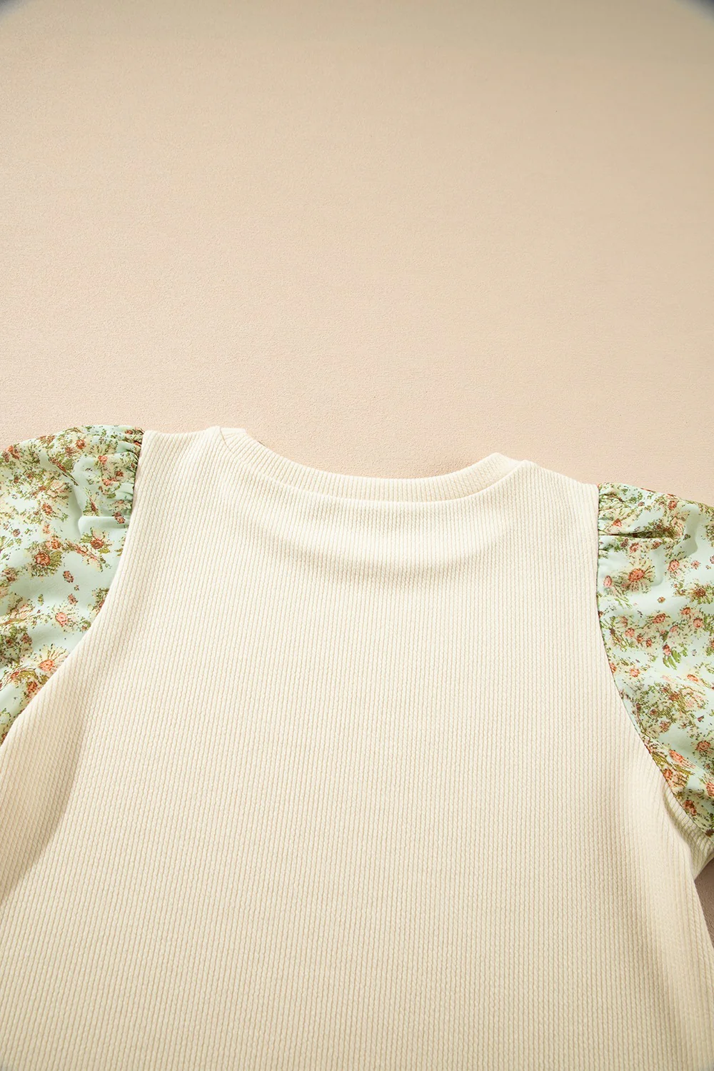 Floral Puff Sleeve Ribbed Blouse - Image 9