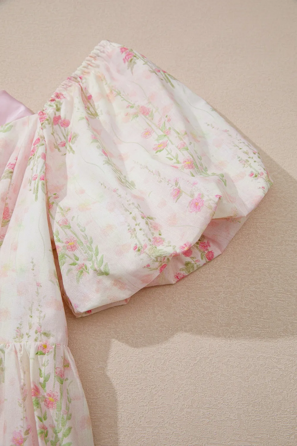 Floral Puff Sleeve Square Neck Knotted Open Back Ruffled Mini Dress - Image 9