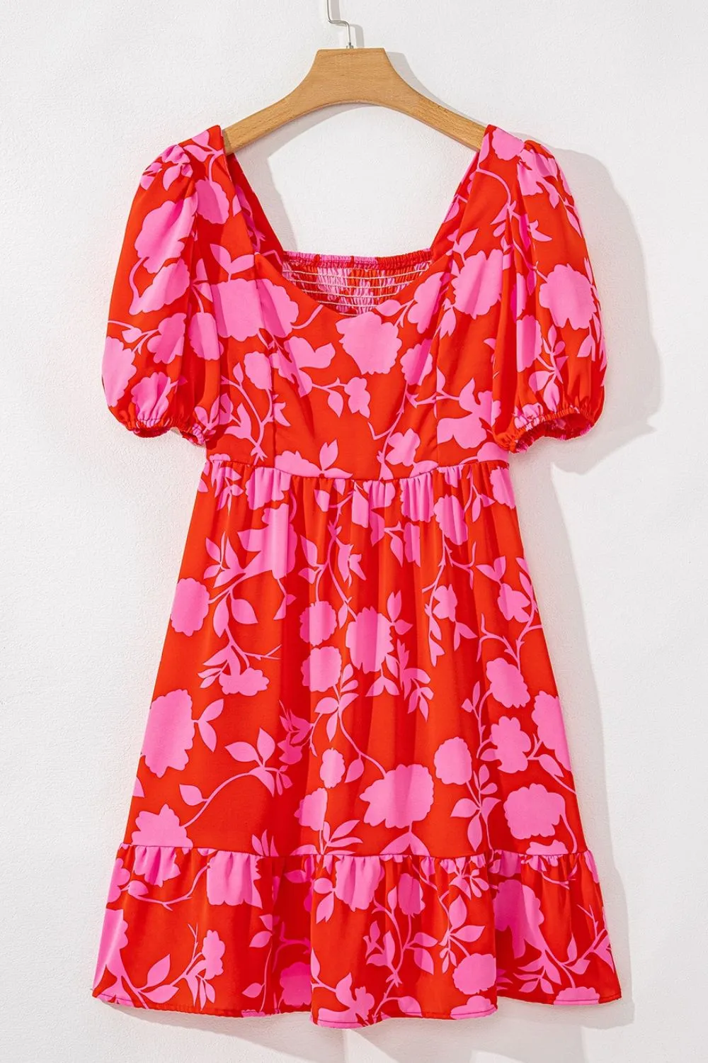Floral Puff Sleeve Sweetheart Neck Ruffled Mini Dress - Image 5