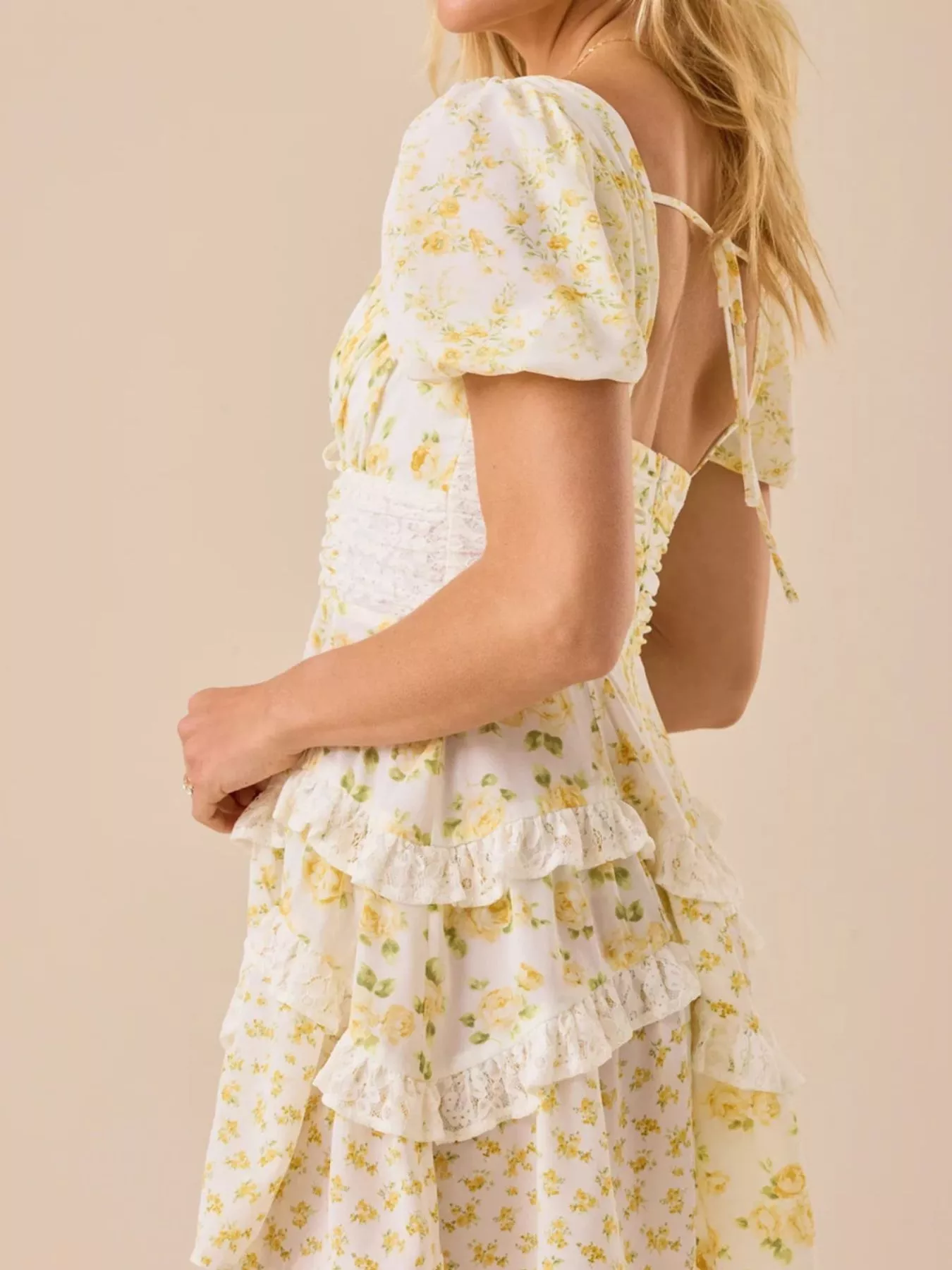 Floral Puff Sleeve Tiered Mini Dress - Image 13