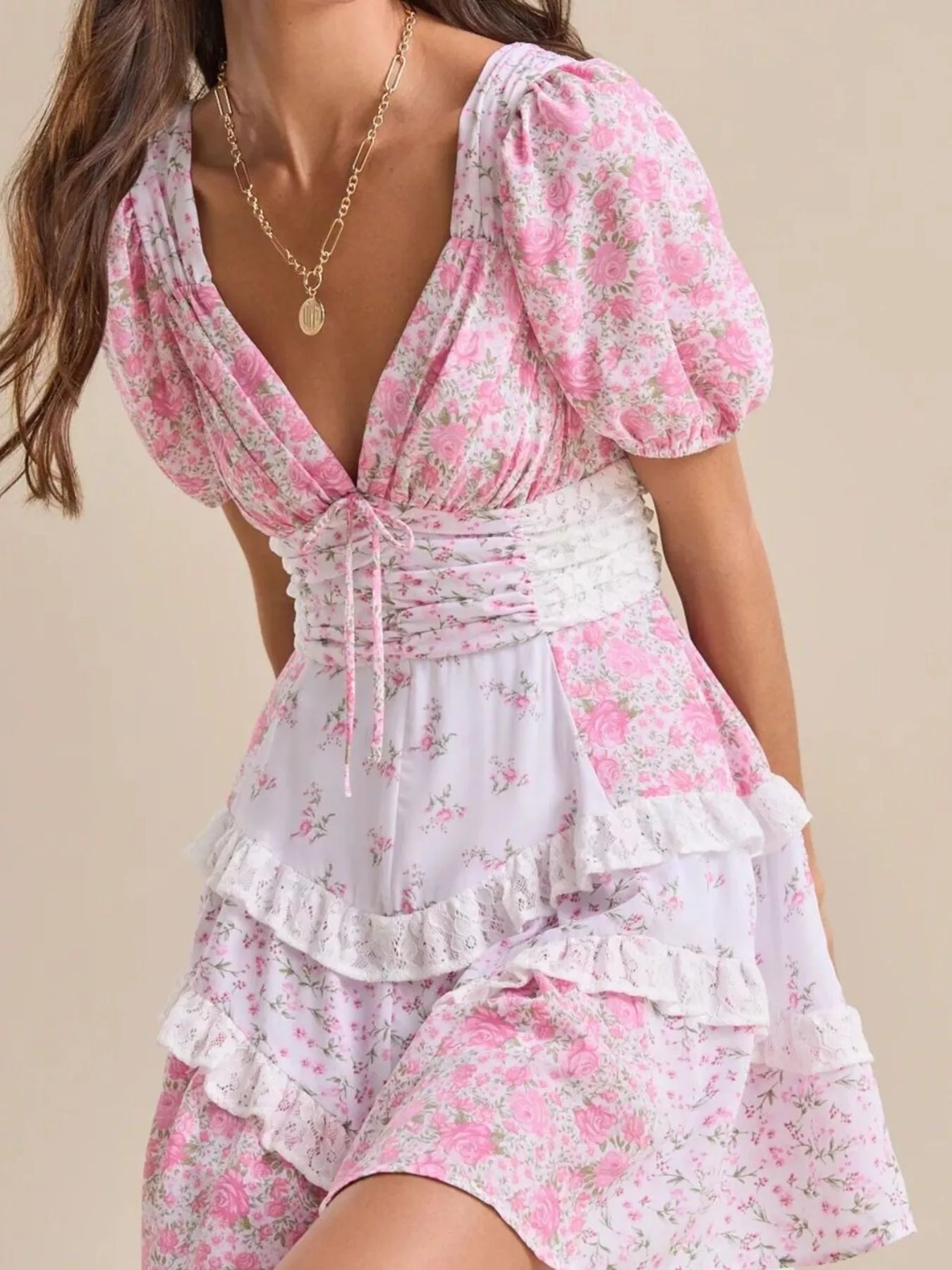 Floral Puff Sleeve Tiered Mini Dress - Image 17