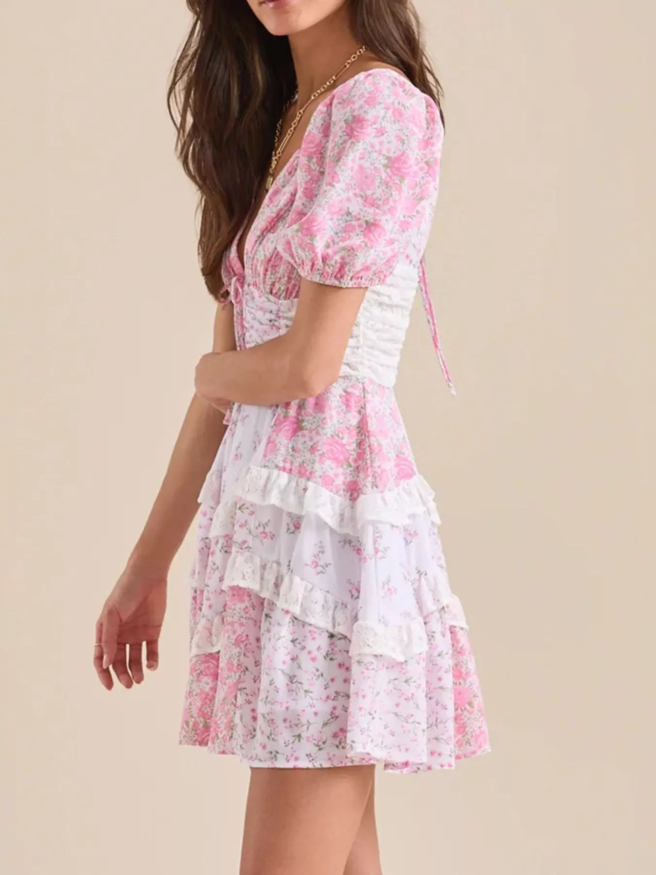 Floral Puff Sleeve Tiered Mini Dress - Image 22
