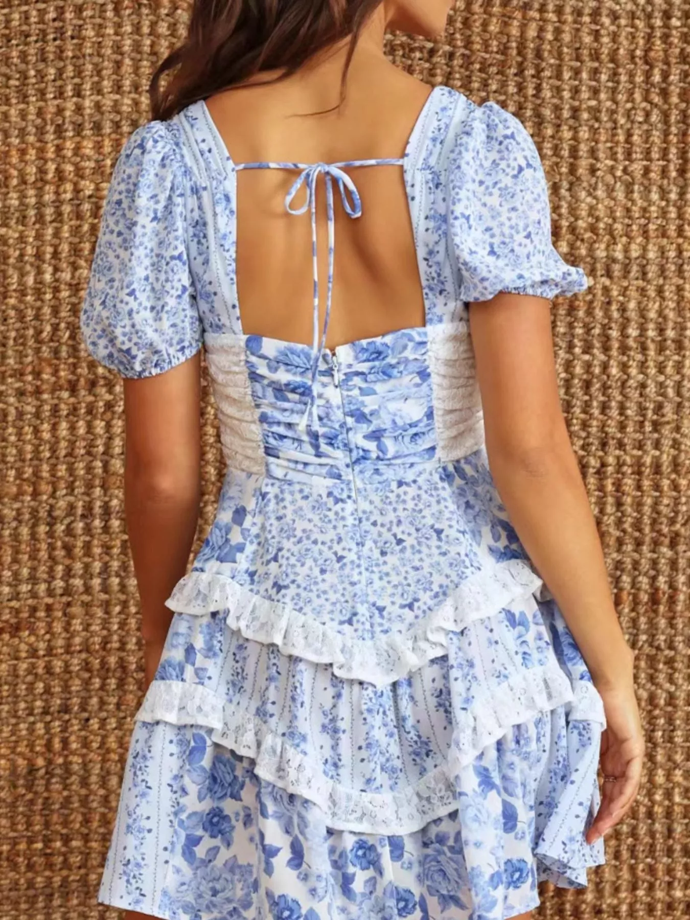 Floral Puff Sleeve Tiered Mini Dress - Image 25