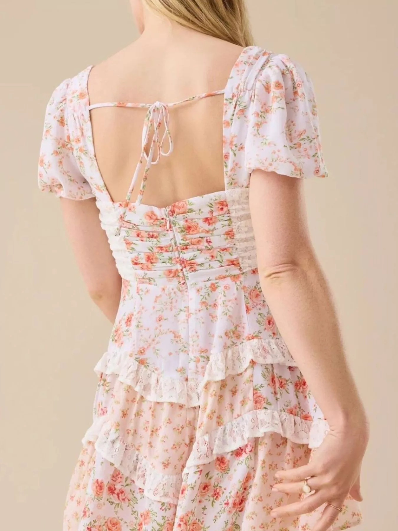 Floral Puff Sleeve Tiered Mini Dress - Image 8
