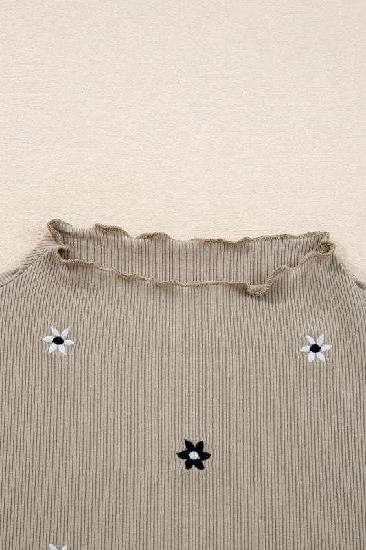 Floral Ribbed Embroidered Long Sleeve Top - Image 8