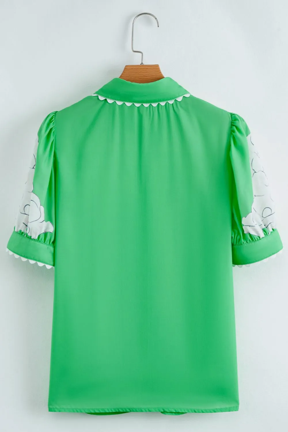 Floral Ric Rac Edge Puff Sleeve Button Up Summer Shirt - Image 3