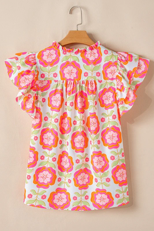 Floral Ricrac Trim  Ruffle Sleeve Blouse - Image 7