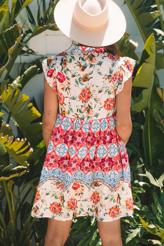 Floral Ruffle Flutter Sleeve Buttoned Mini Dress - Image 2