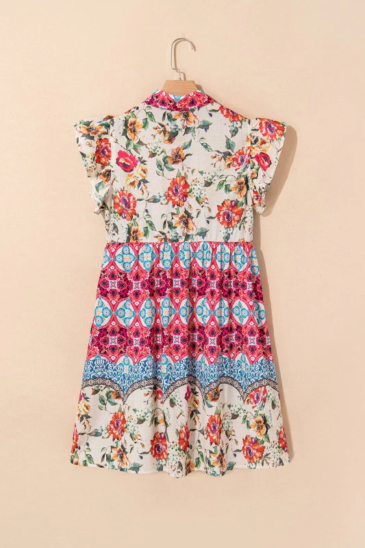 Floral Ruffle Flutter Sleeve Buttoned Mini Dress - Image 7
