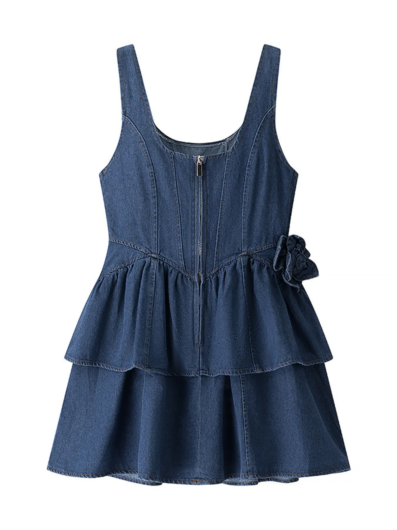 Floral Ruffle Layered Denim Dress - Image 6