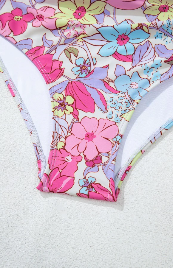 Floral Ruffle Trim Tummy Control One Piece Swimsuit - Image 10