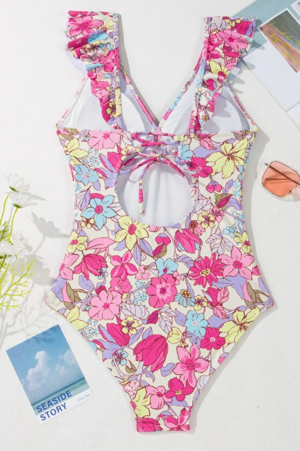 Floral Ruffle Trim Tummy Control One Piece Swimsuit - Image 6