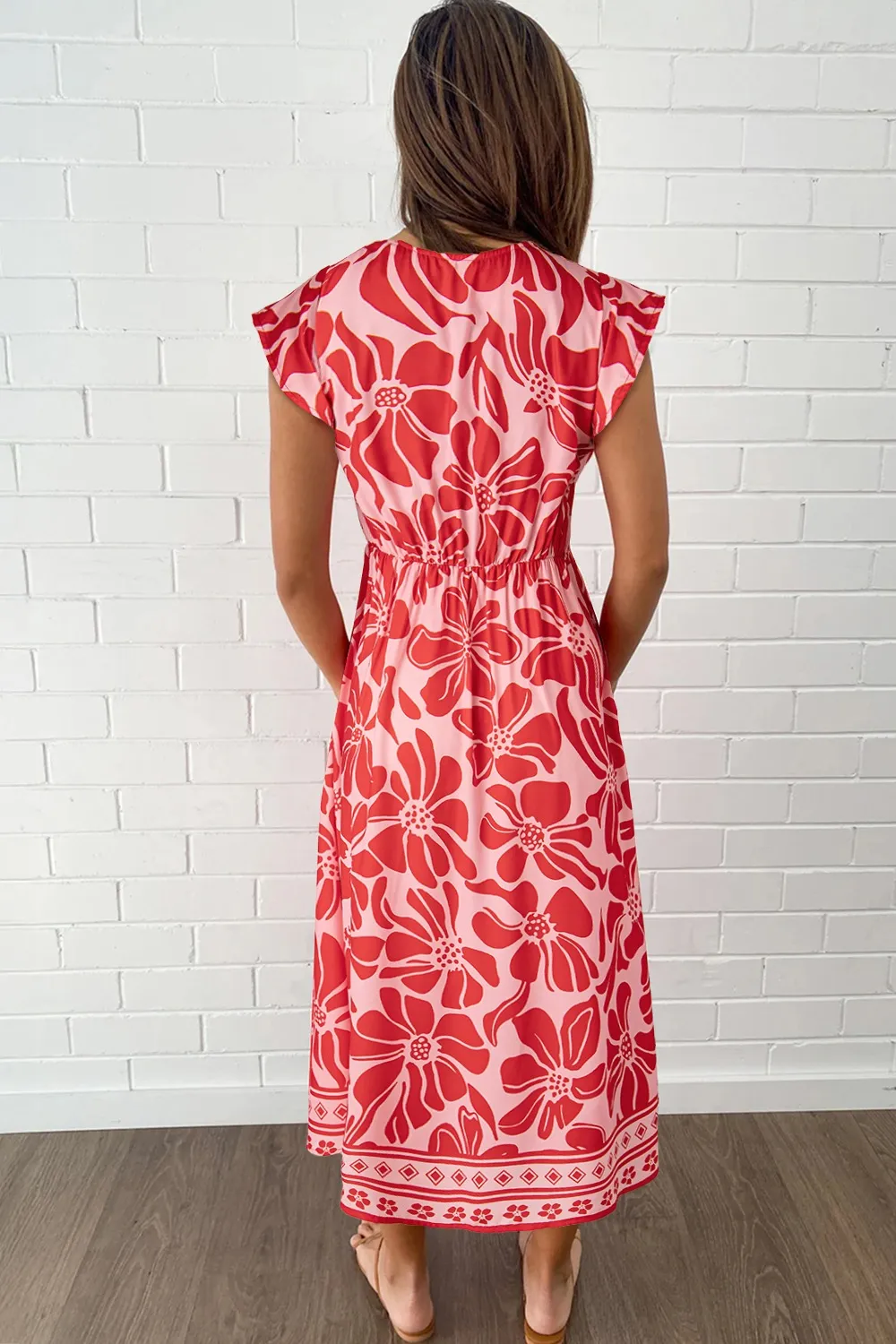 Floral  Ruffled V-Neck Midi Dress with Button Front - Image 2