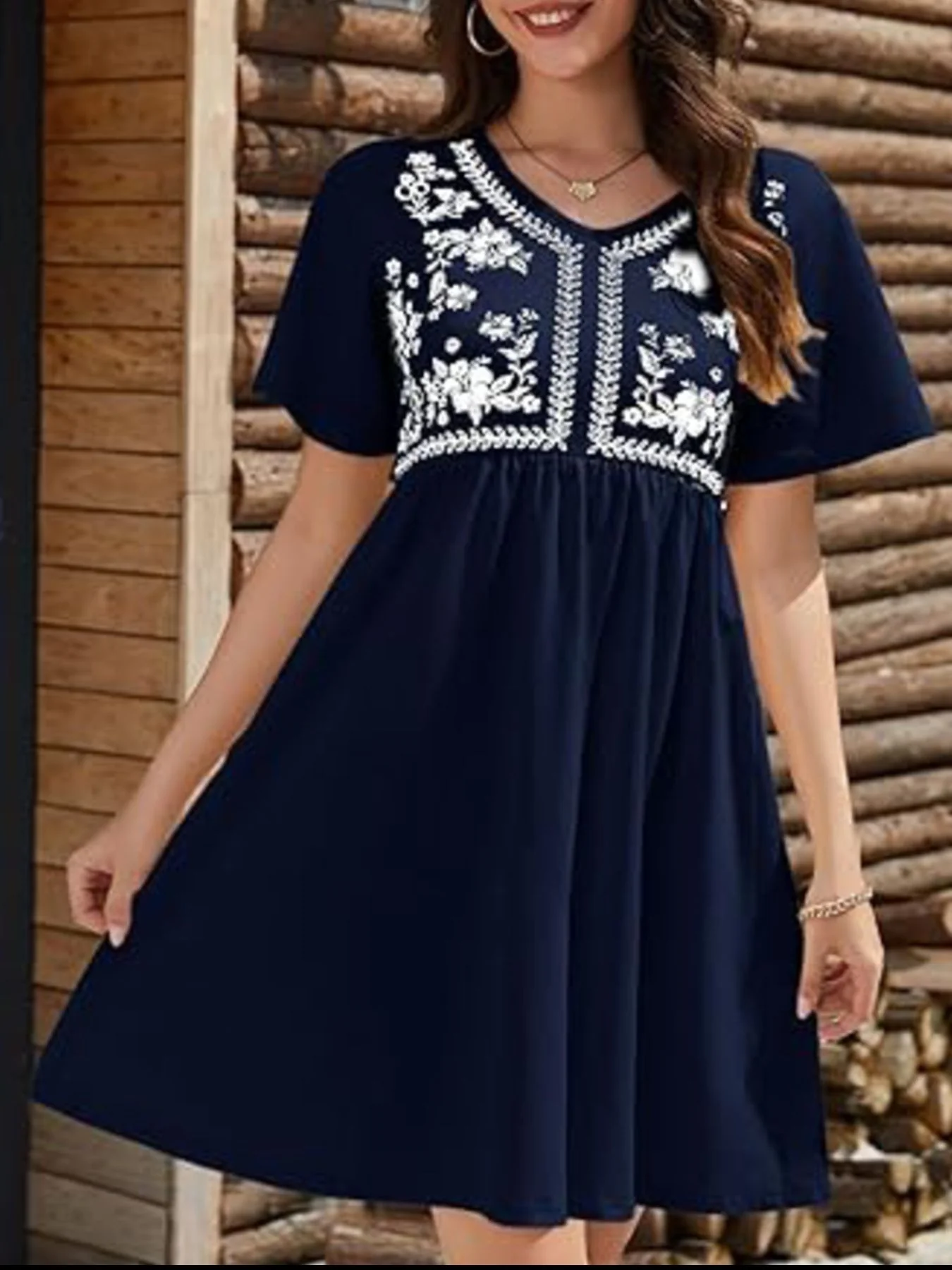 Floral Short Sleeve Flowy Mini Dress - Image 15