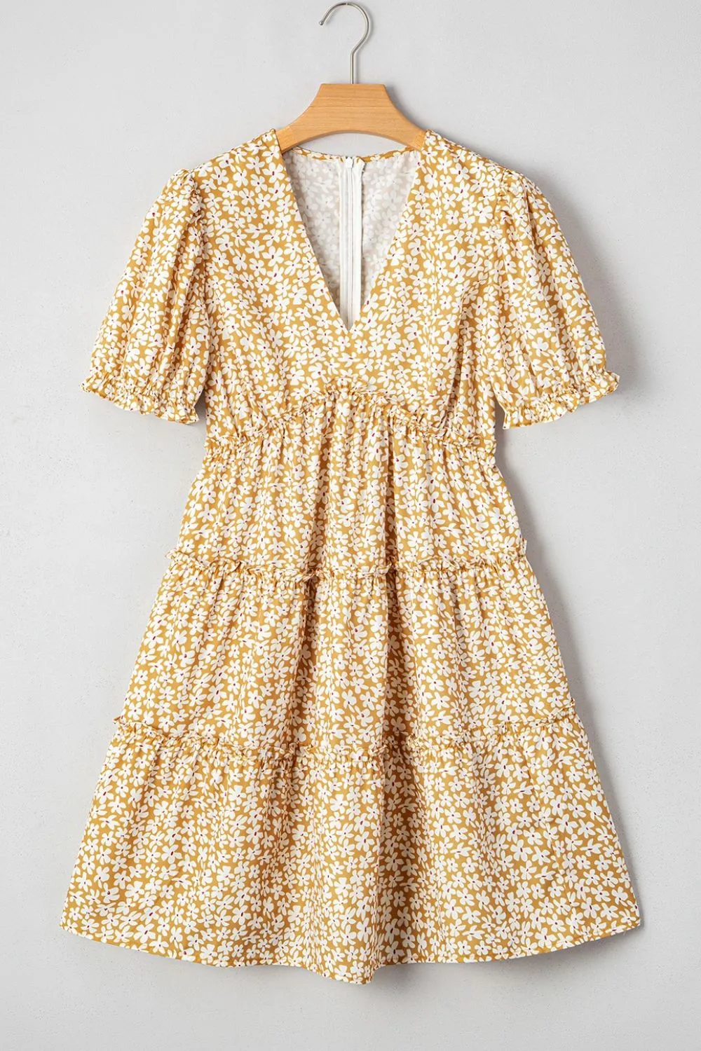 Floral Short Sleeve Surplice Frilly Tiered Mini Dress - Image 6