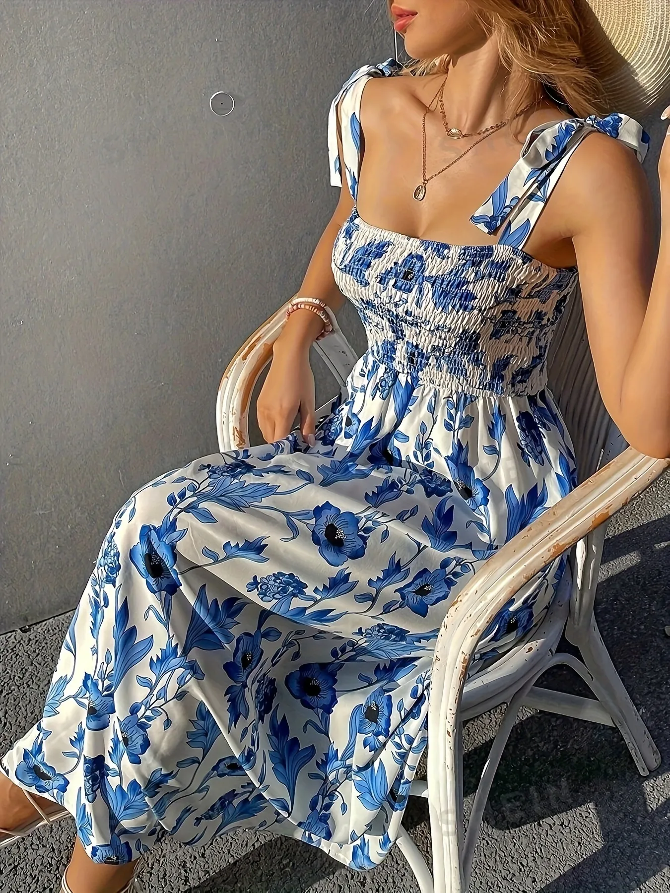 Floral Smocked Midi Dress with Tie Shoulders - Image 4