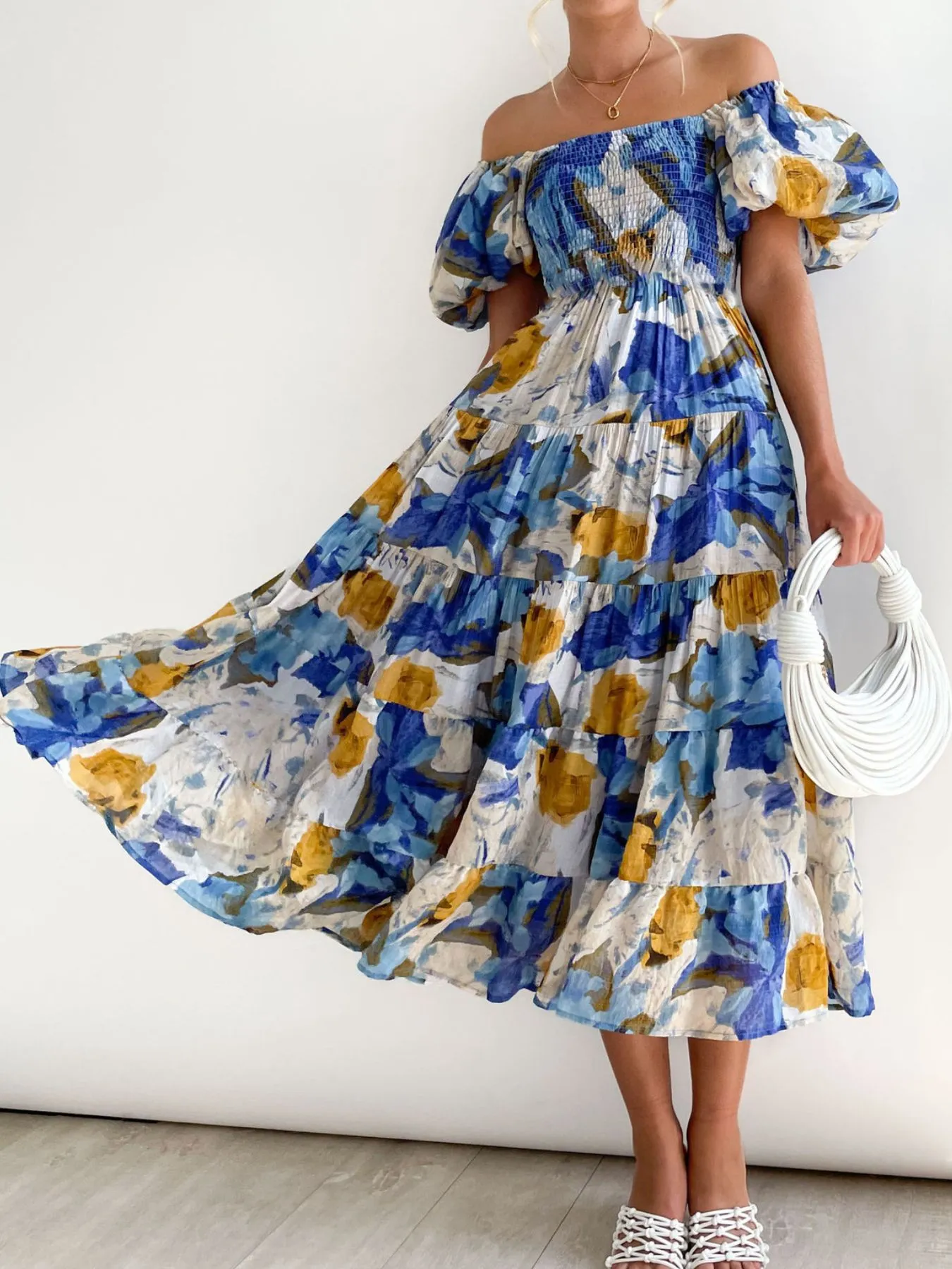 Floral Smocked Puff Sleeve Tiered Dress - Image 11