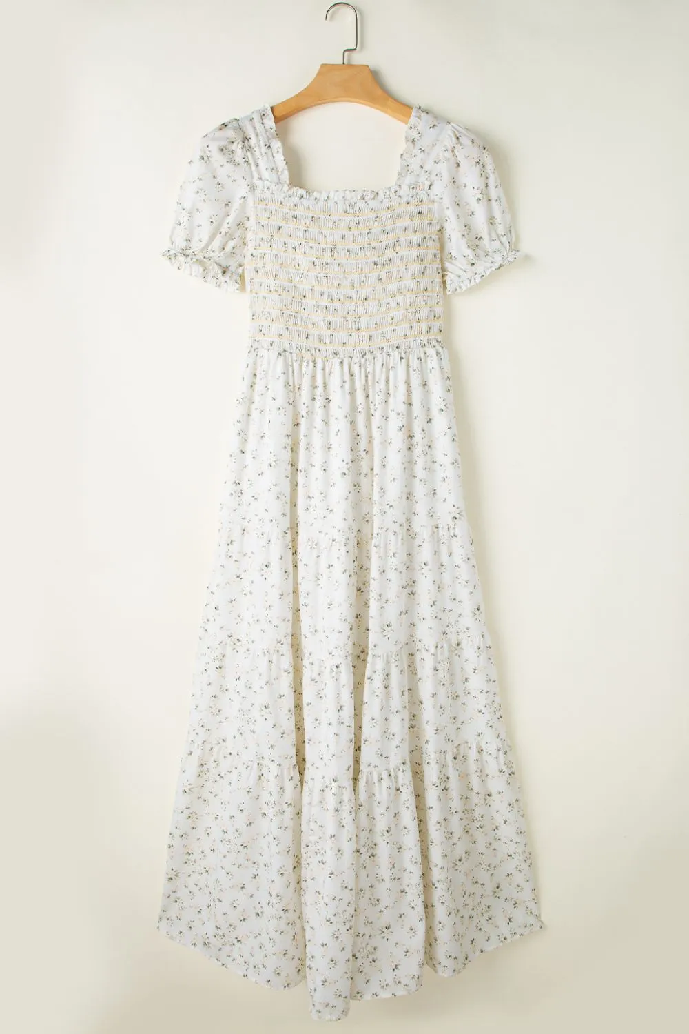 Floral Smocked Short Puff Sleeve Maxi Dress - Image 7