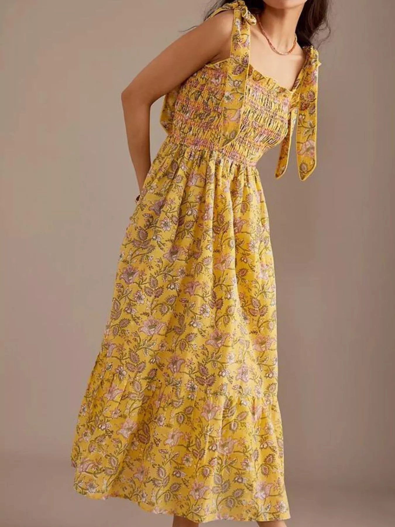 Floral Smocked Tie-Shoulder Midi Dress - Image 10