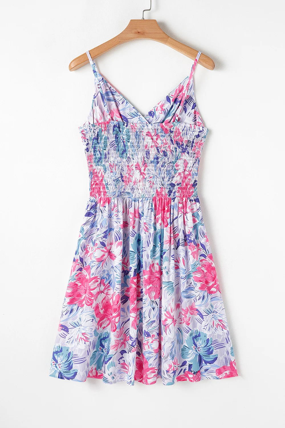 Floral Spaghetti Strap Surplice Neck Shirred Waist Mini Dress - Image 7