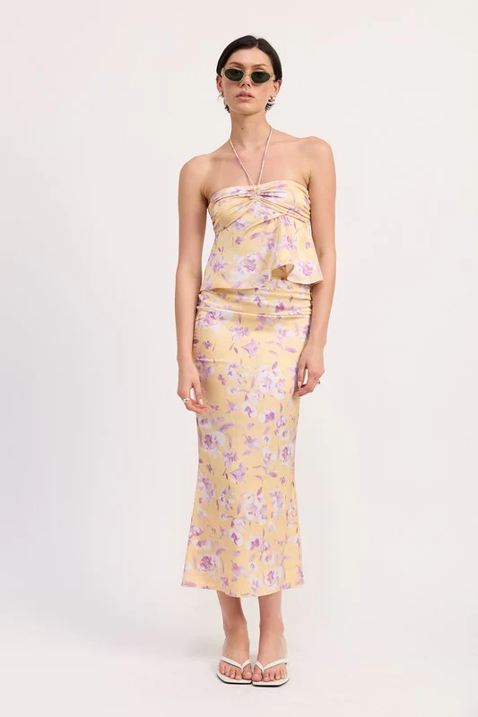 FLORAL STRAPLESS RUCHED HALTER TOP - Image 5