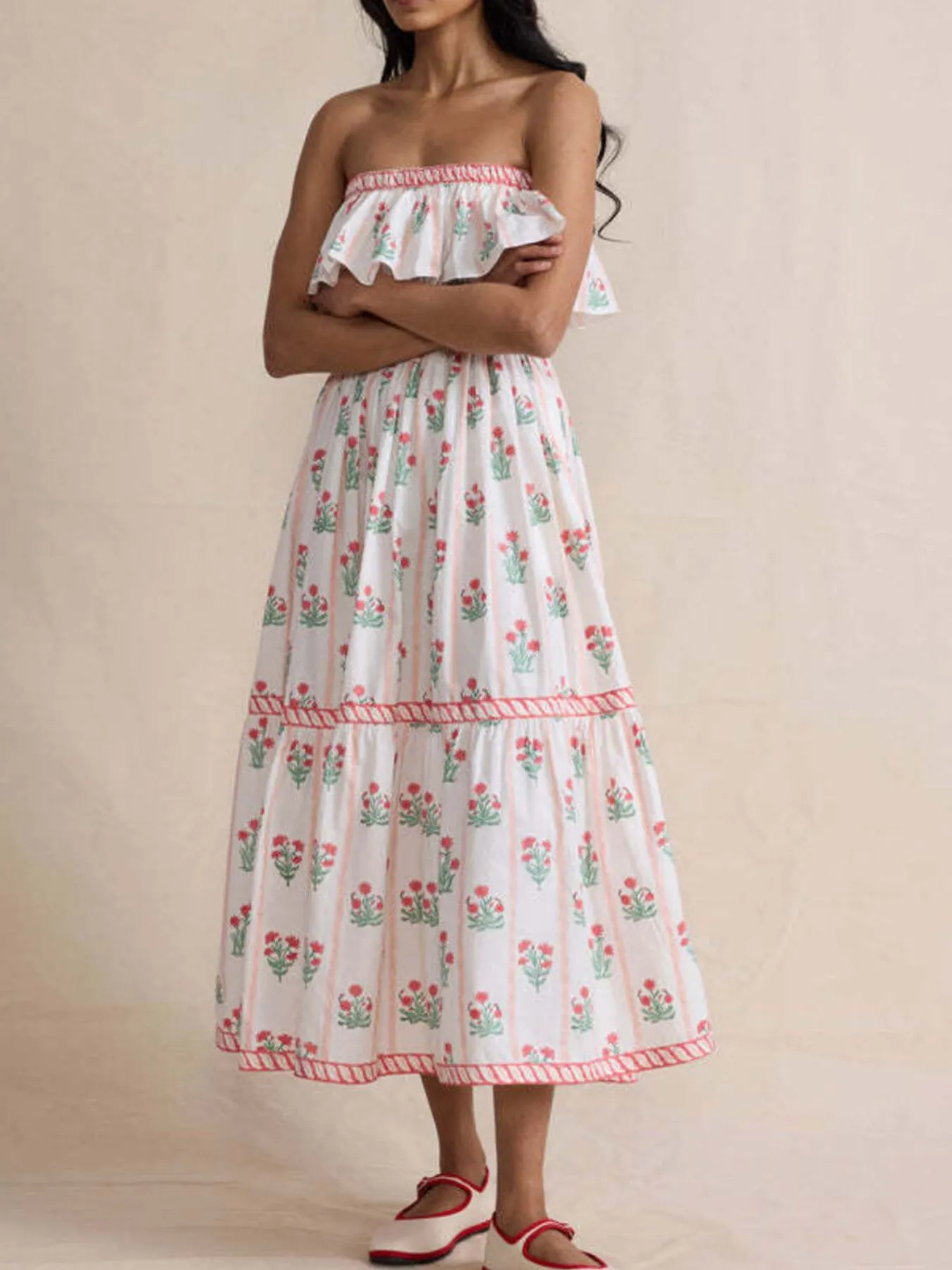 Floral Strapless Ruffle Dress - Image 3