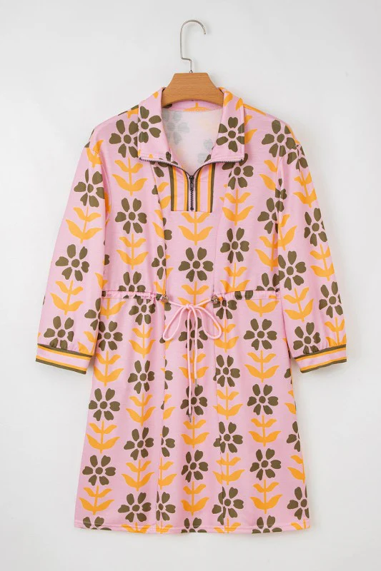 Floral Stripe Patchwork Long Sleeve Mini Dress - Image 2