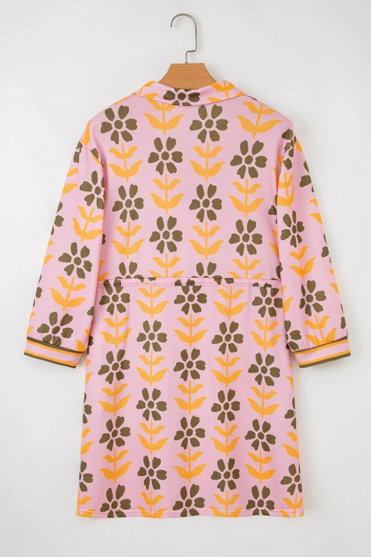Floral Stripe Patchwork Long Sleeve Mini Dress - Image 3