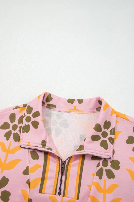 Floral Stripe Patchwork Long Sleeve Mini Dress - Image 4