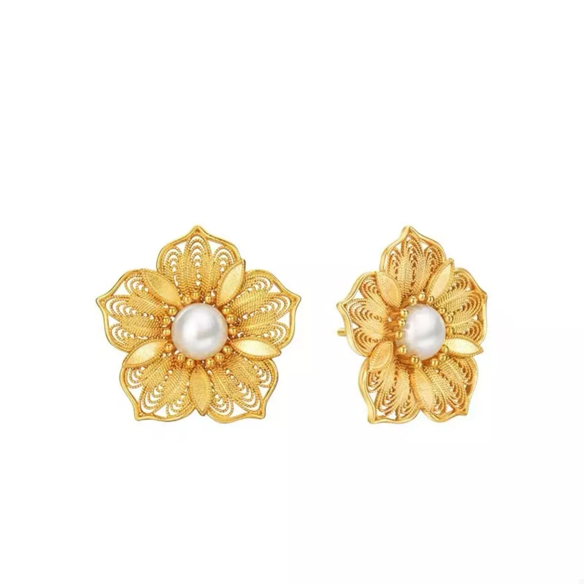 Floral Stud Earrings with Pearl Center - Image 4