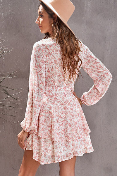 Floral Surplice Balloon Sleeve Layered Dress - Image 4