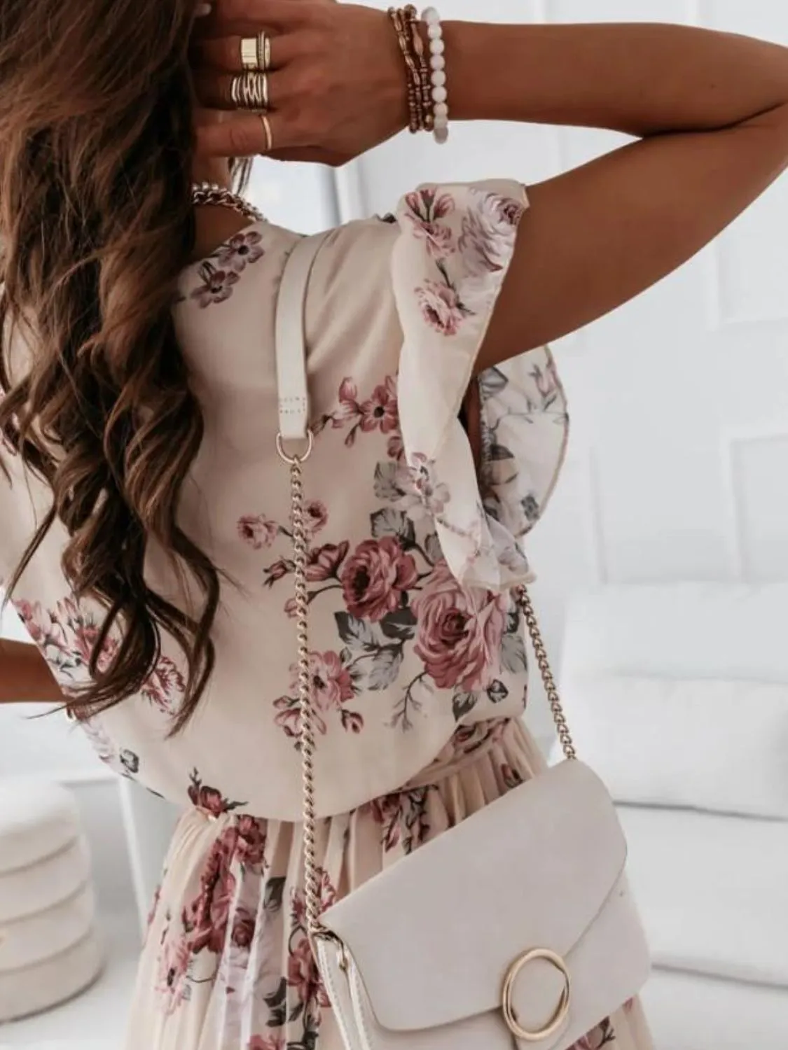 Floral Surplice Ruffled Cap Sleeve Dress - Image 3