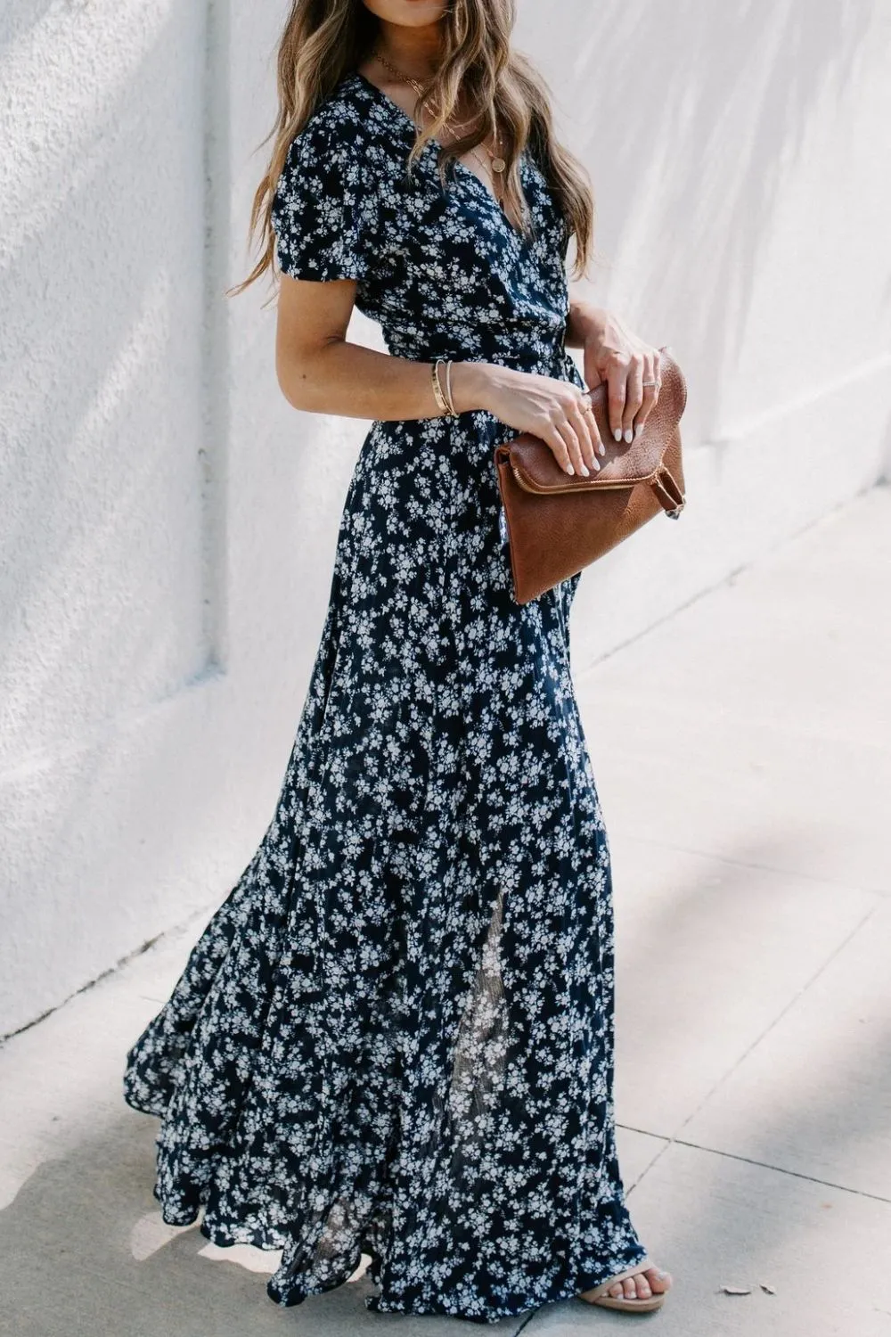 Floral Surplice Short Sleeve Dress - Image 4