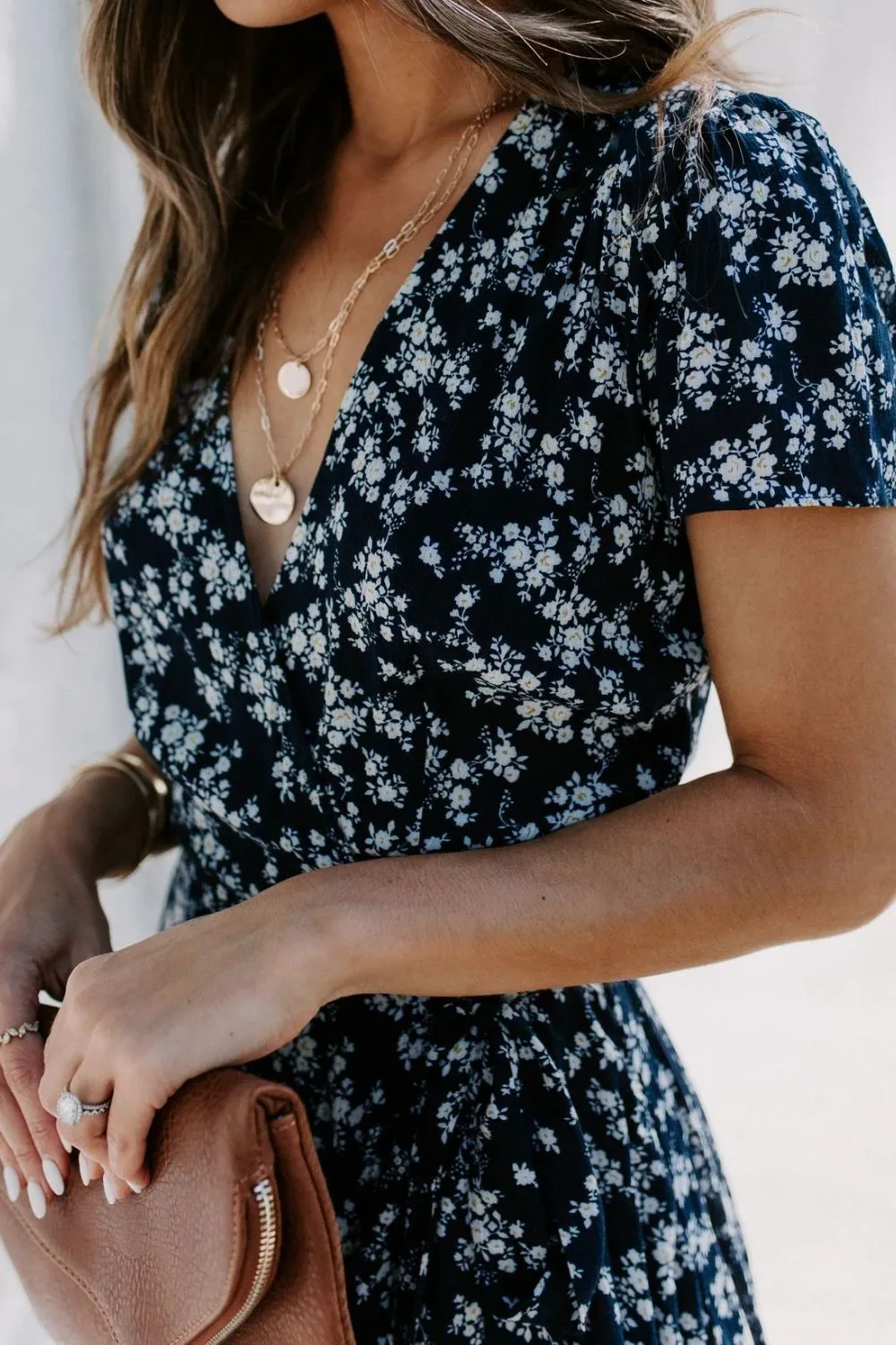Floral Surplice Short Sleeve Dress - Image 7