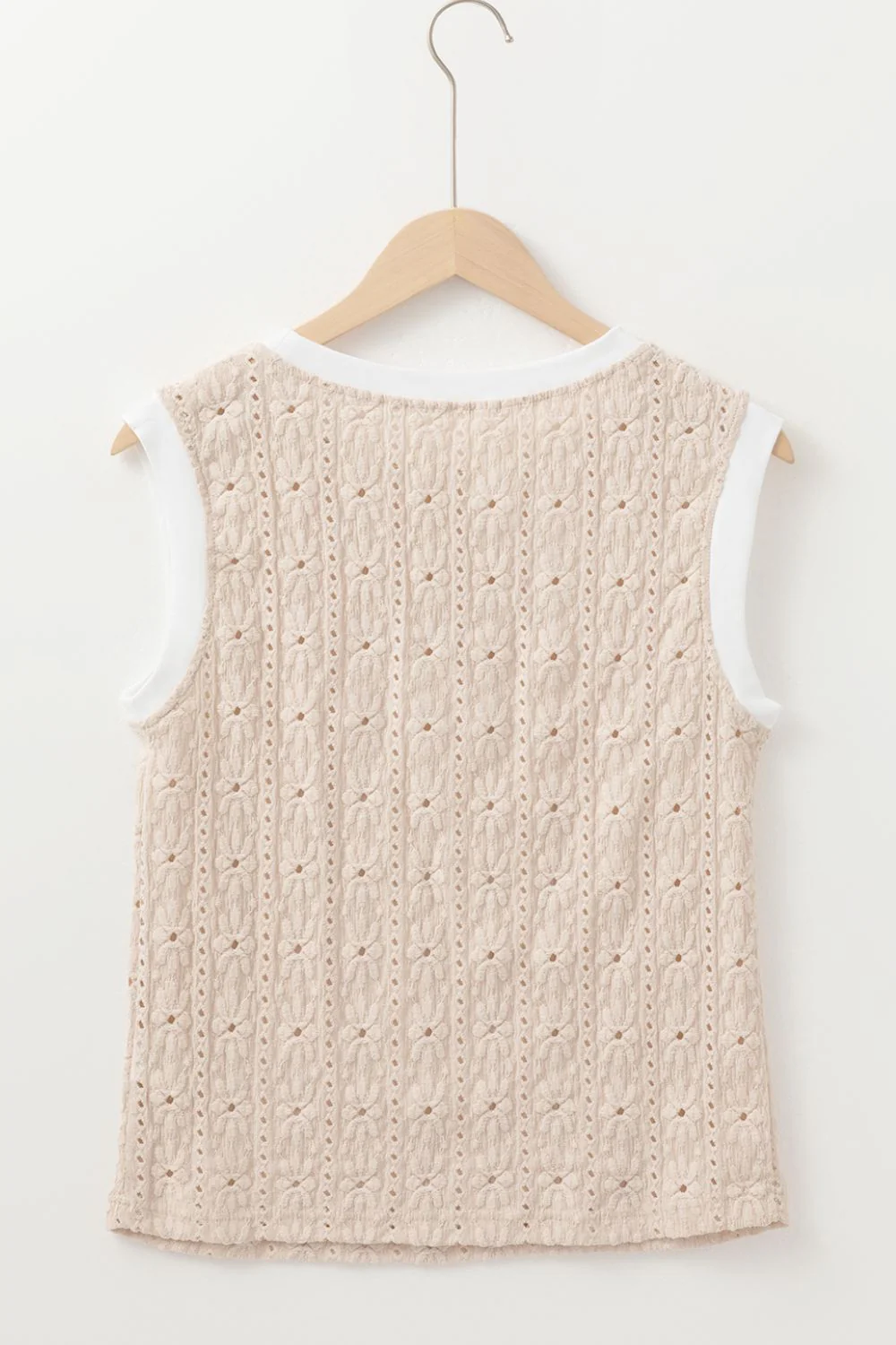 Floral Textured Crew Neck Sleeveless Top - Image 4