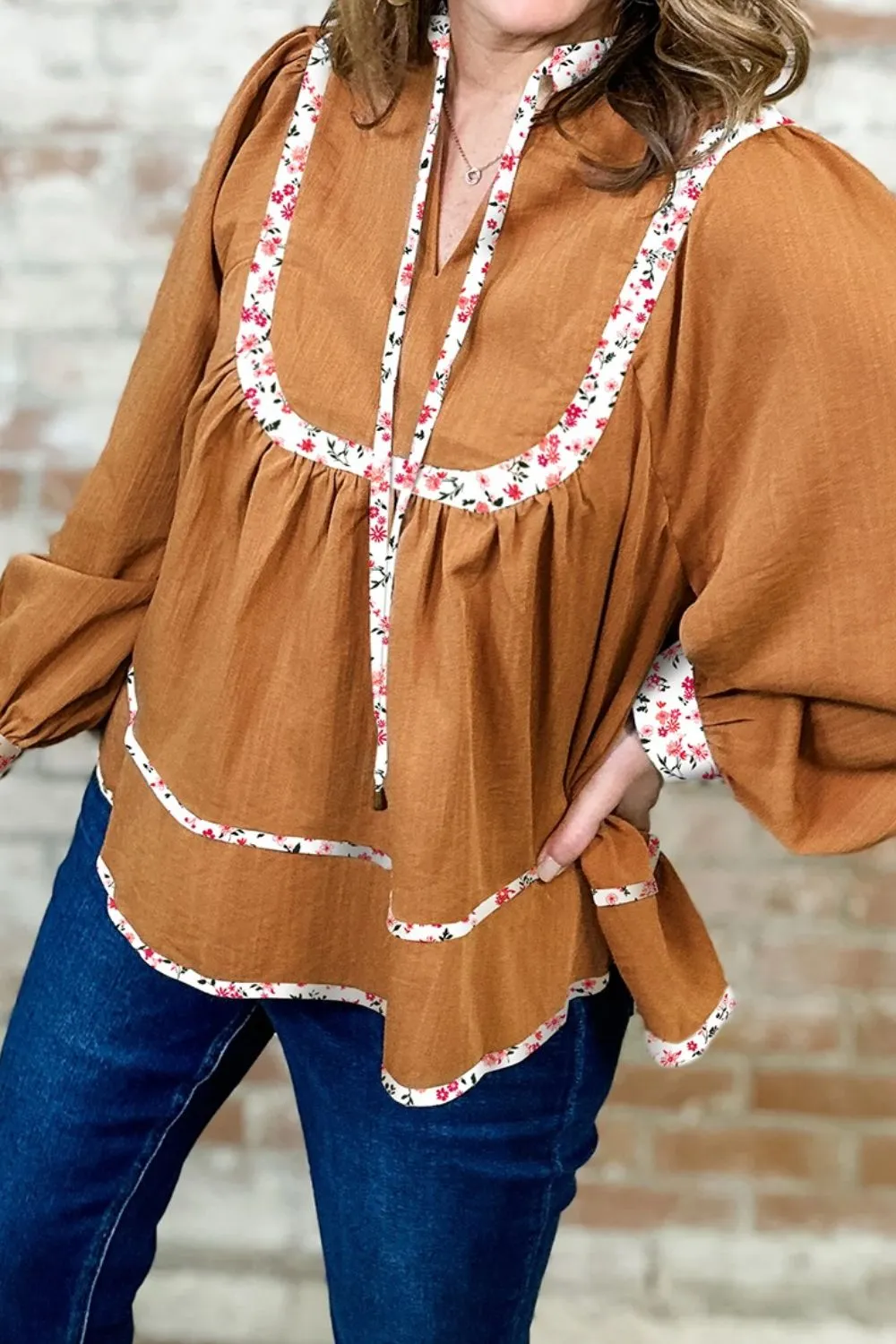 Floral Trim Long Sleeve Blouse - Image 3