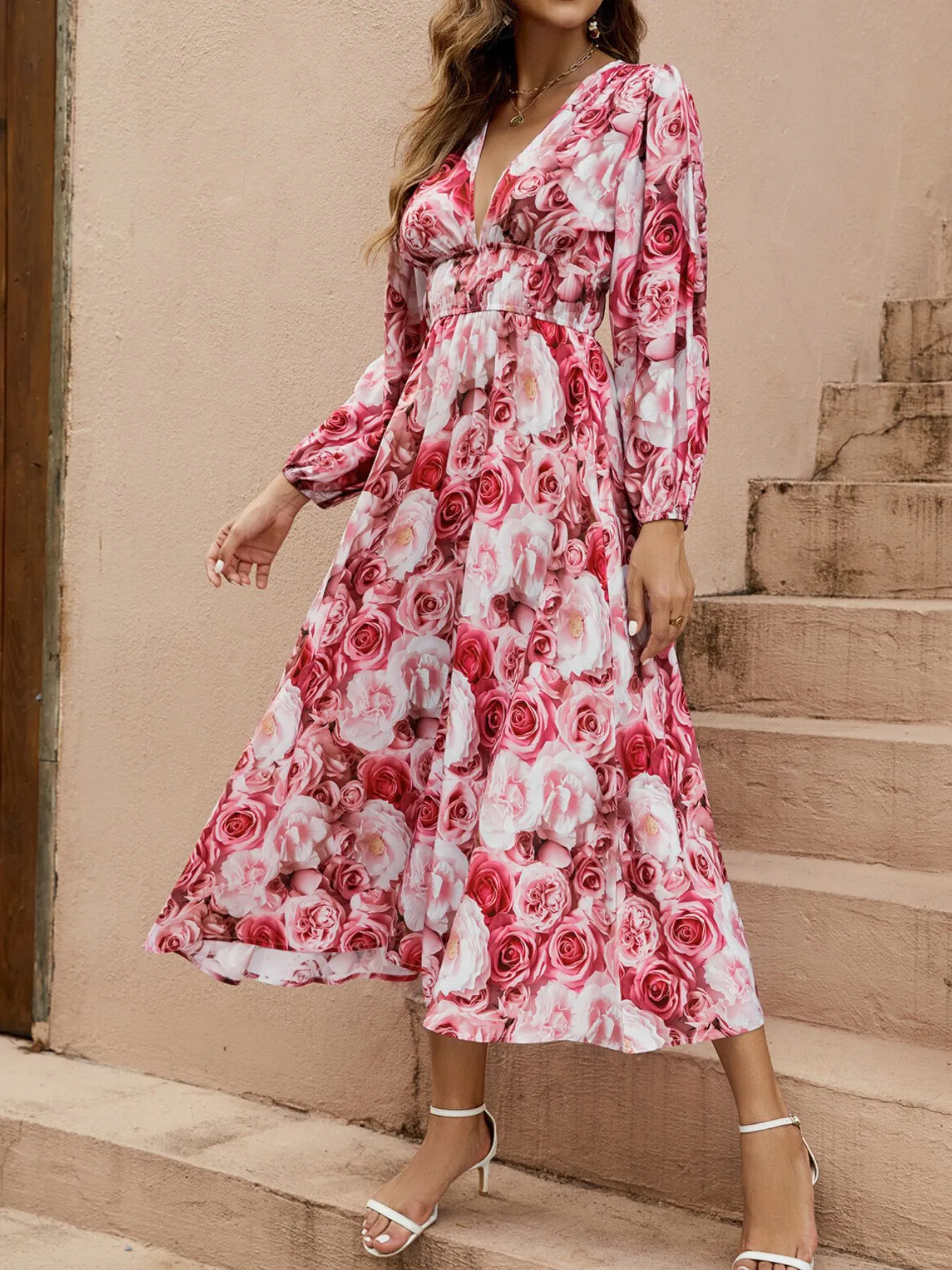 Floral V-Neck Long Sleeve Dress - Image 6
