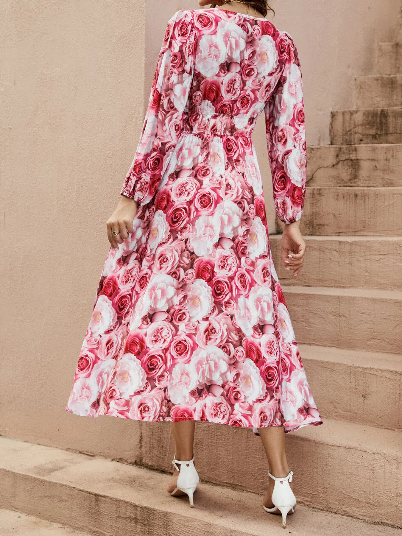 Floral V-Neck Long Sleeve Dress - Image 8