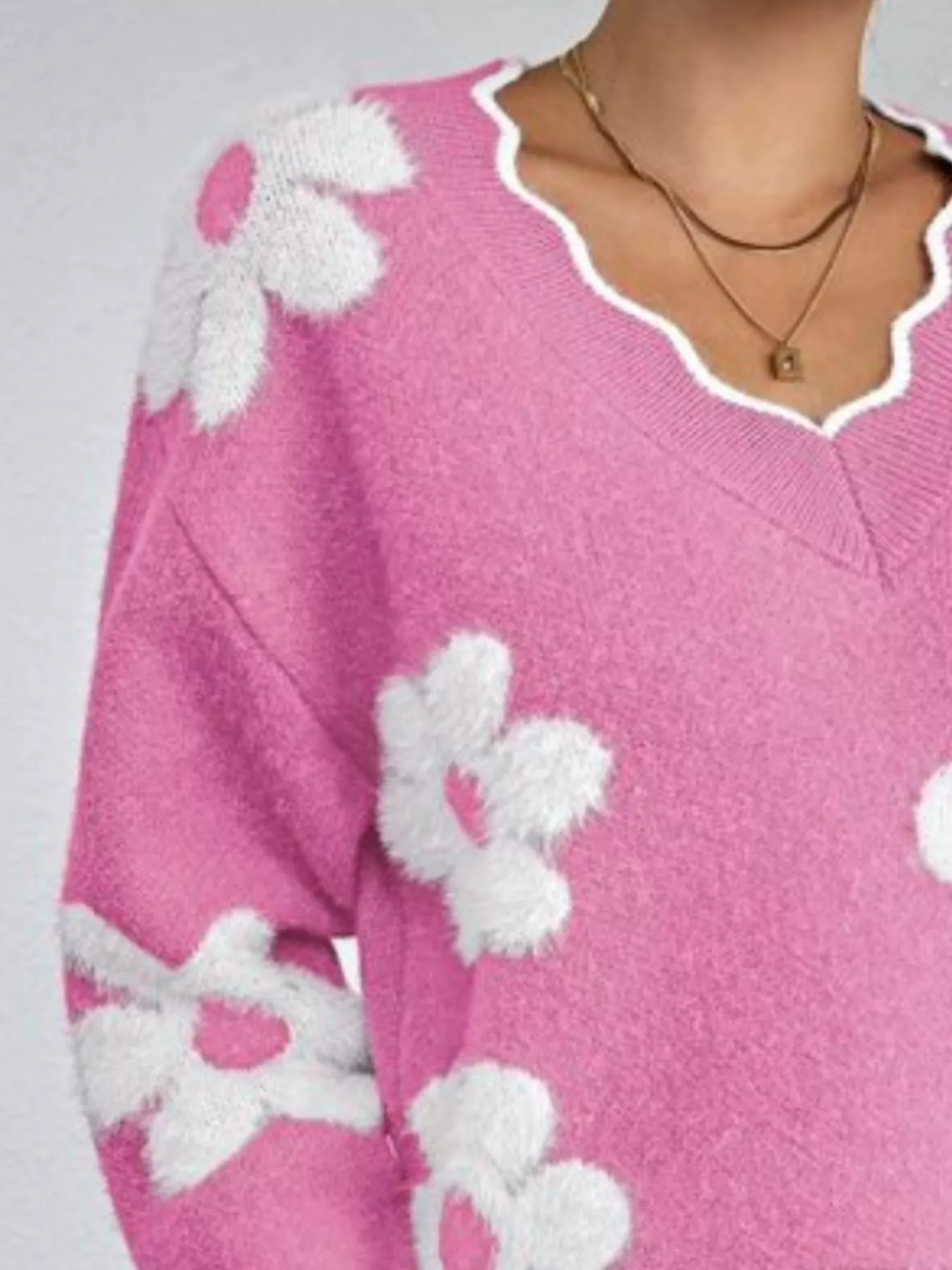 Floral V-Neck Long Sleeve Sweater - Image 19