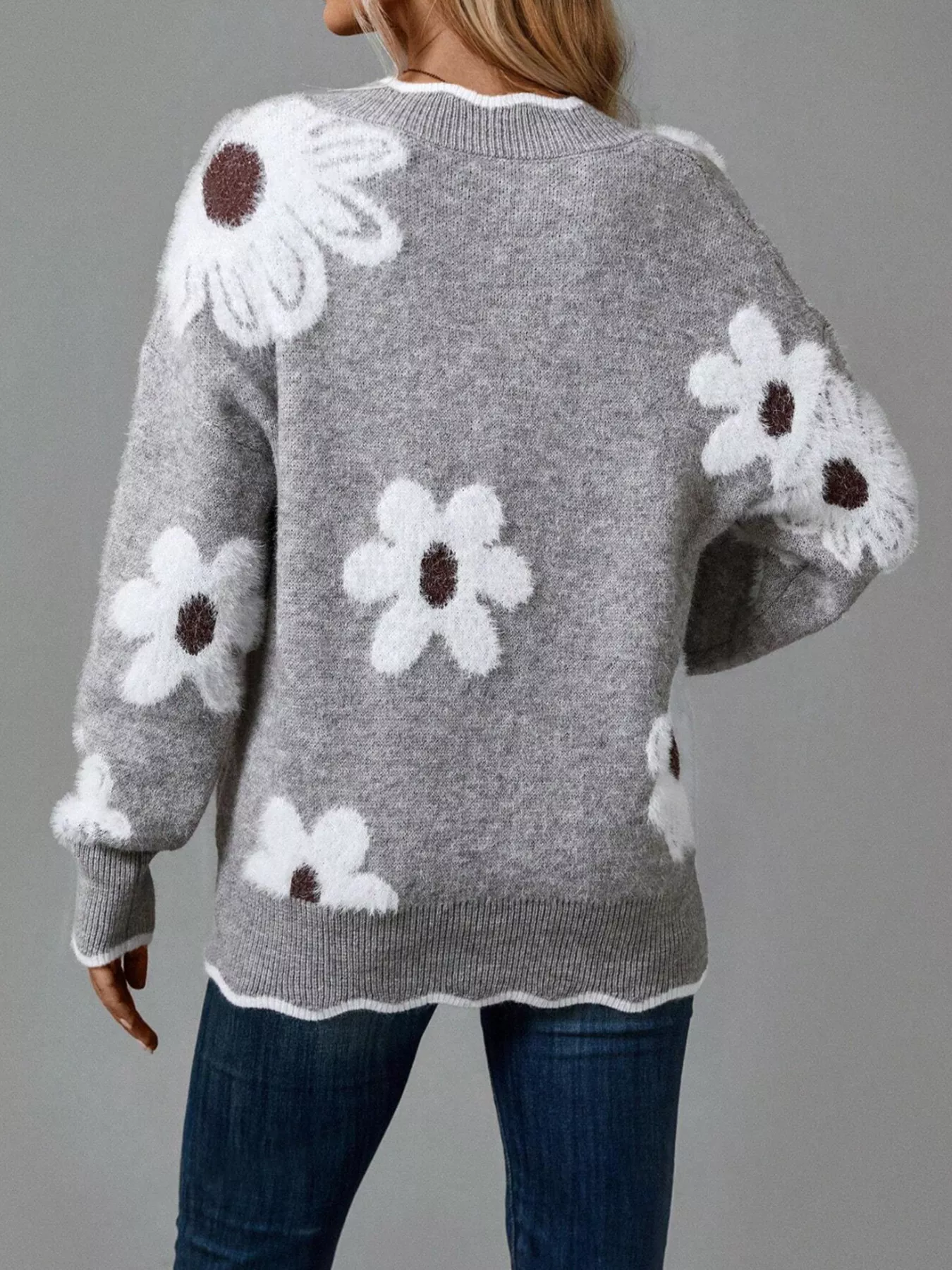 Floral V-Neck Long Sleeve Sweater - Image 5