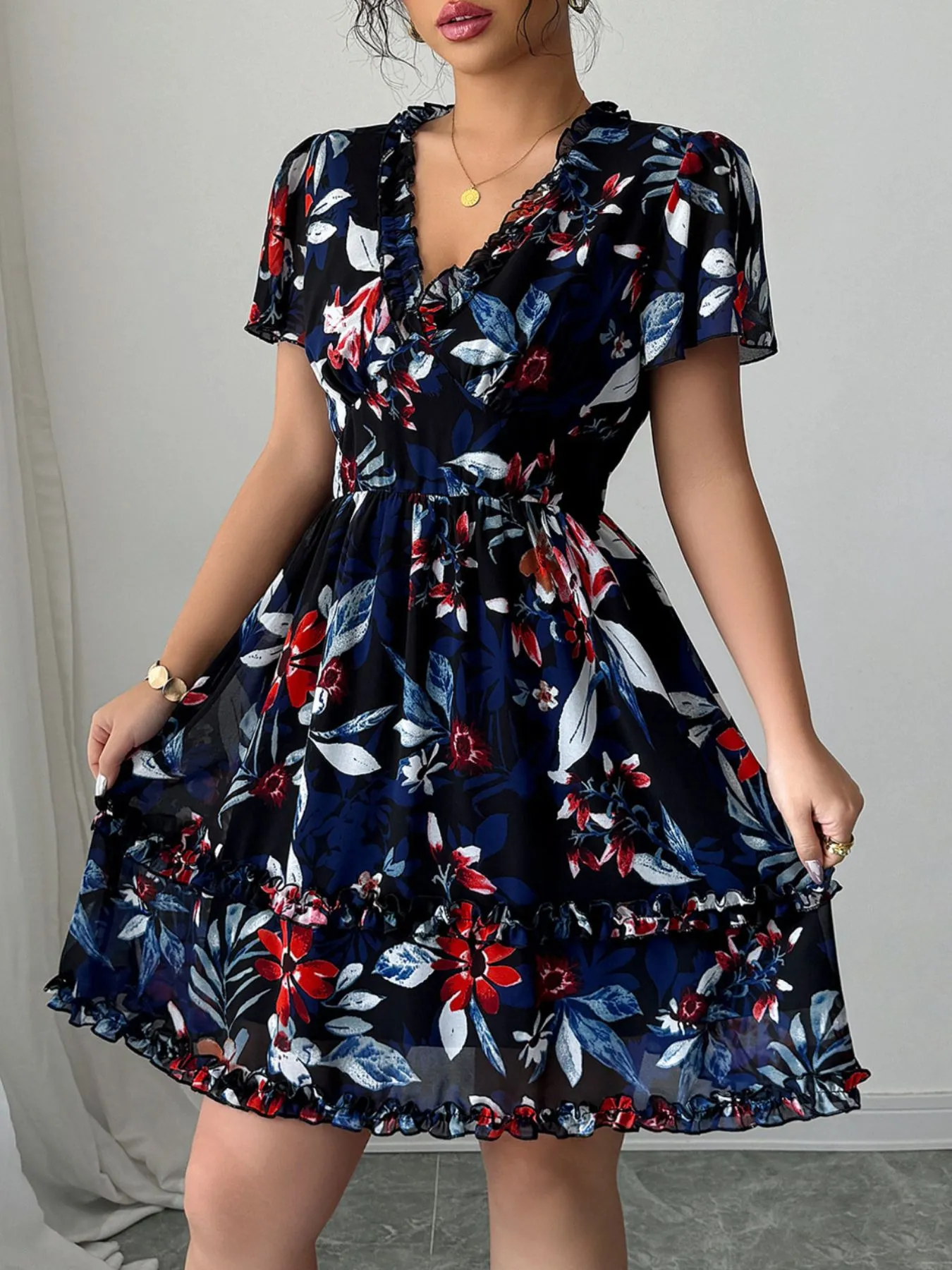 Floral Wrap Dress with Flutter Sleeves - Image 10