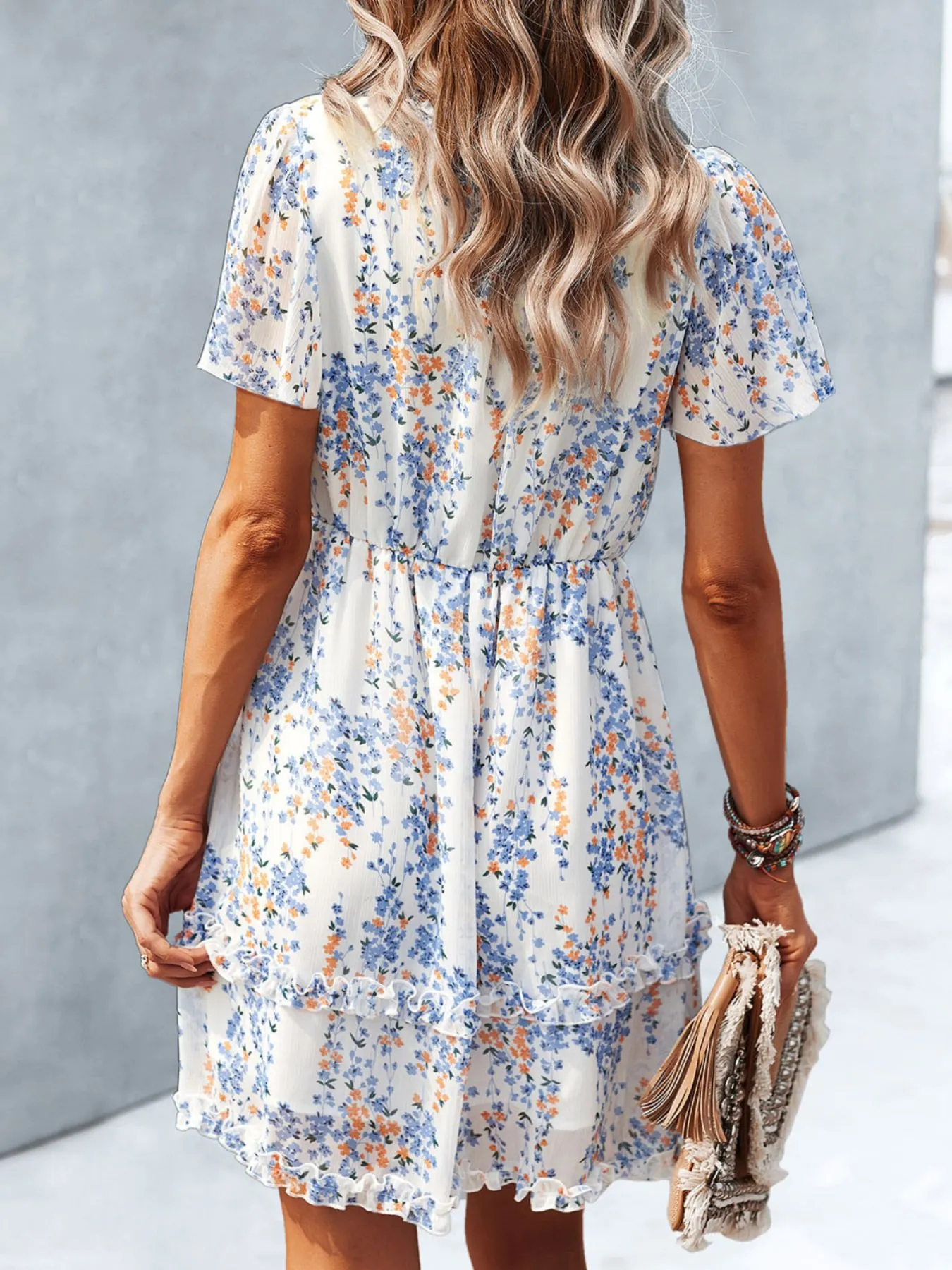 Floral Wrap Dress with Flutter Sleeves - Image 2