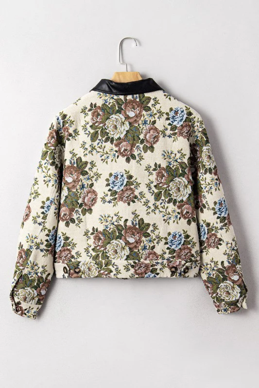 Floral Zip-Up Contrast Collared Jacket - Image 4