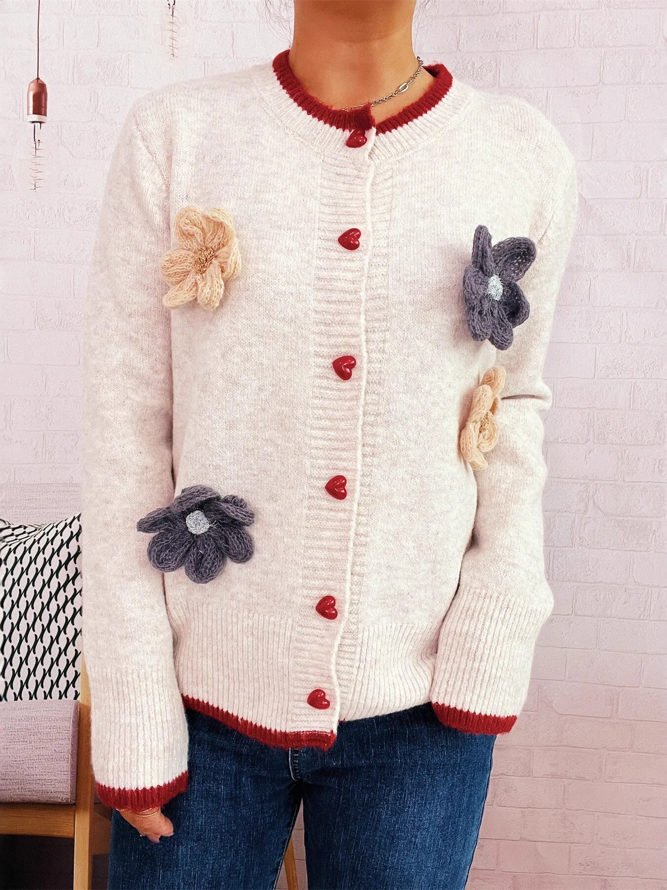Flower Button Up Long Sleeve Cardigan - Image 3