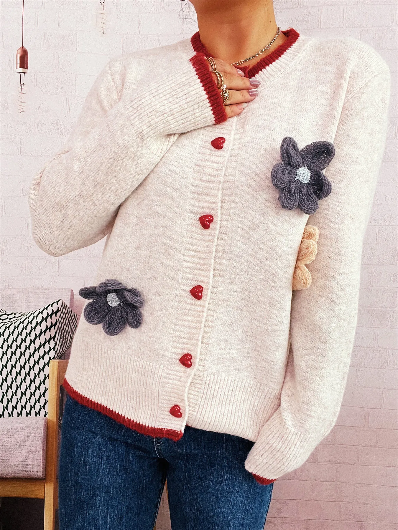 Flower Button Up Long Sleeve Cardigan - Image 4