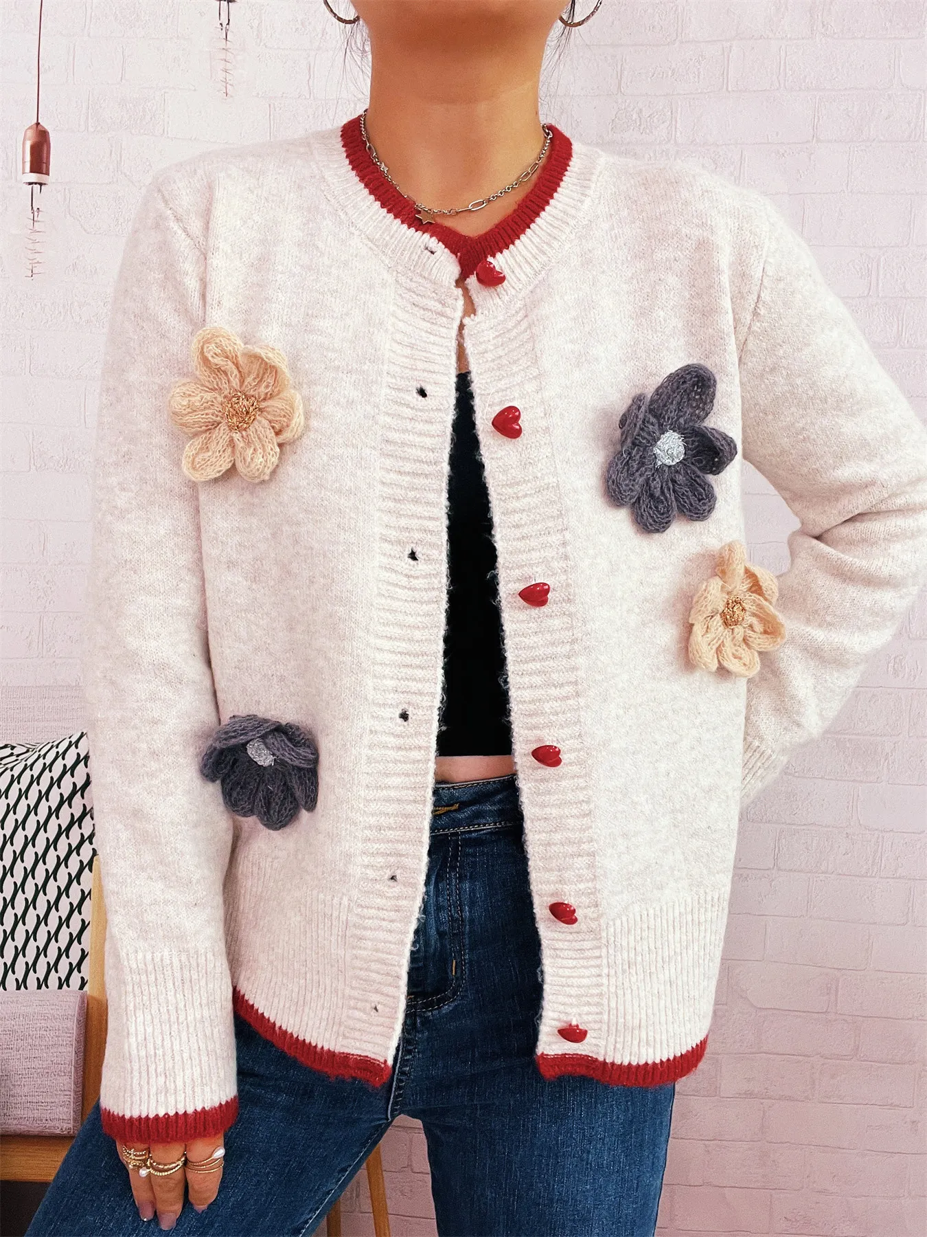 Flower Button Up Long Sleeve Cardigan - Image 5