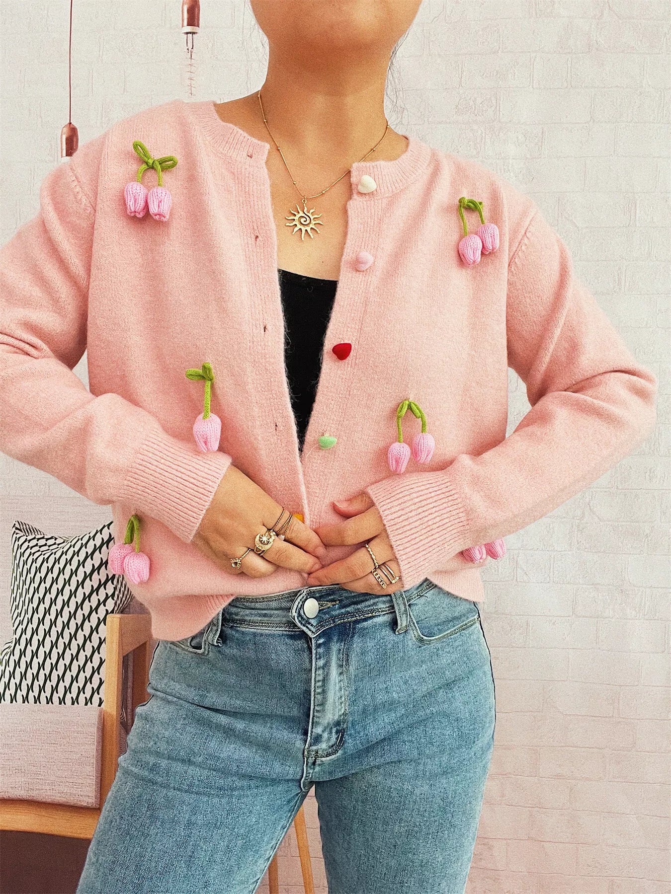 Flower Button Up Long Sleeve Cardigan - Image 8