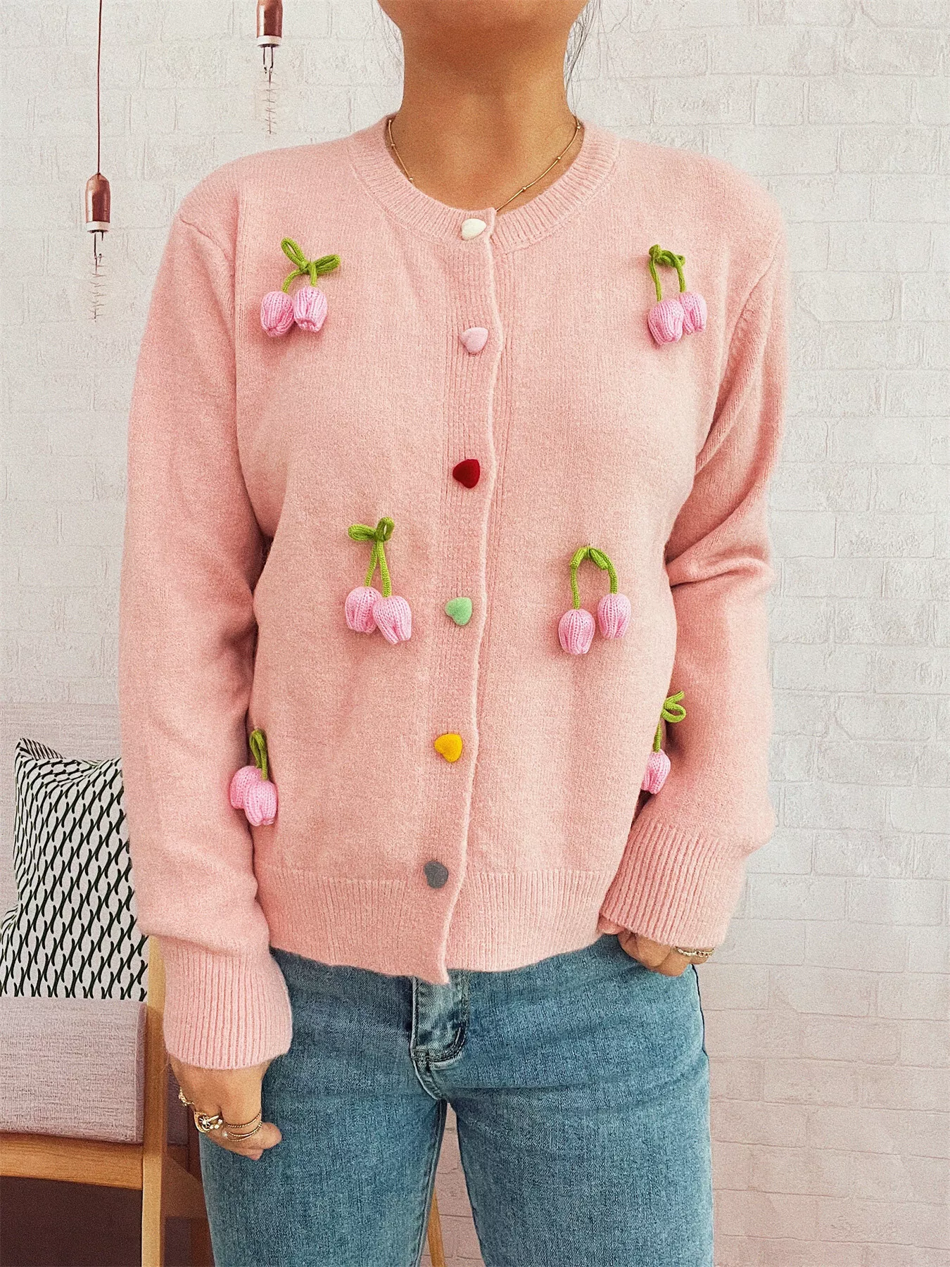 Flower Button Up Long Sleeve Cardigan - Image 9