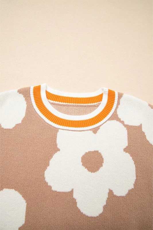 Flower Colorblock Contrast Stripe Baggy Sweater - Image 3